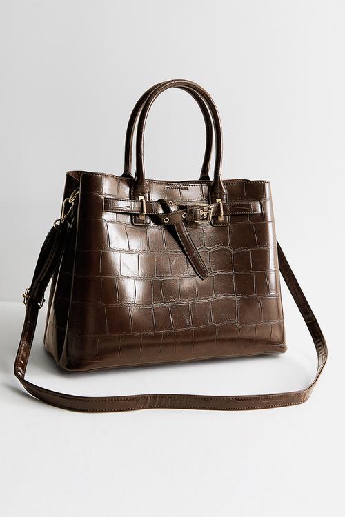 Anna Belted Croc  - Dark Brown