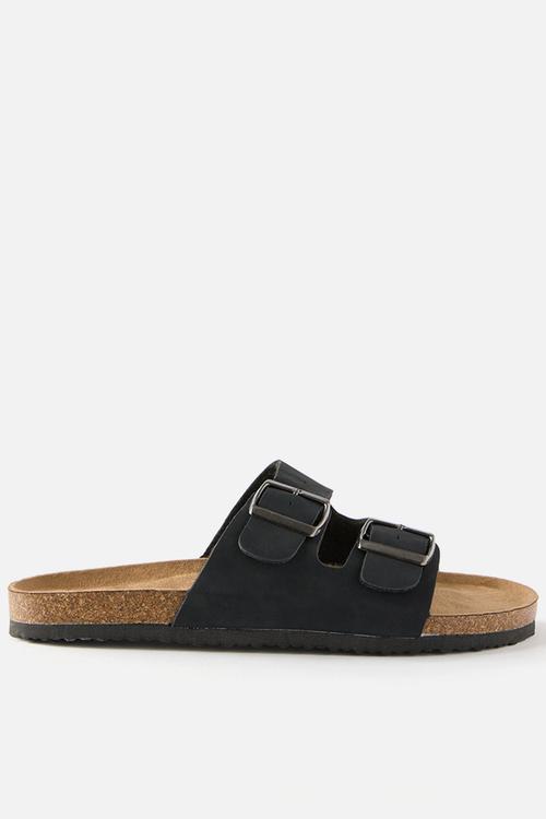 Rex Double Buckle Slide - black nubuck/silver