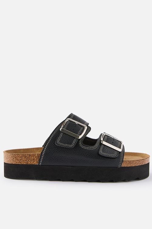 Rex flatform buckle slide - black pebbled pu
