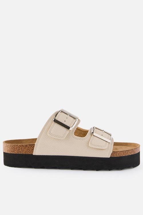 Rex flatform buckle slide - ecru peddled pu