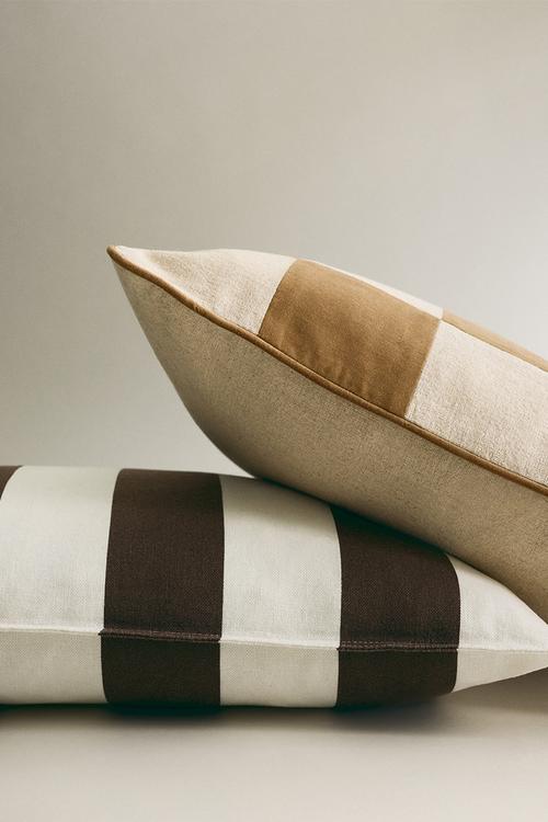 Linen-blend cushion cover - brown/white striped