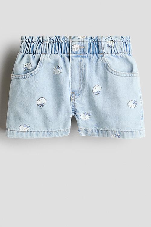 Loose fit denim shorts - pale denim blue/hello kitty