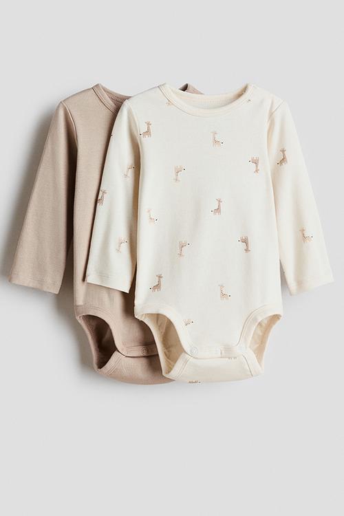 2-pack long-sleeved bodysuits - beige/giraffes