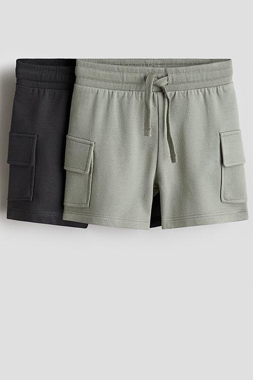 2-pack cargo sweatshirt shorts - khaki green/black