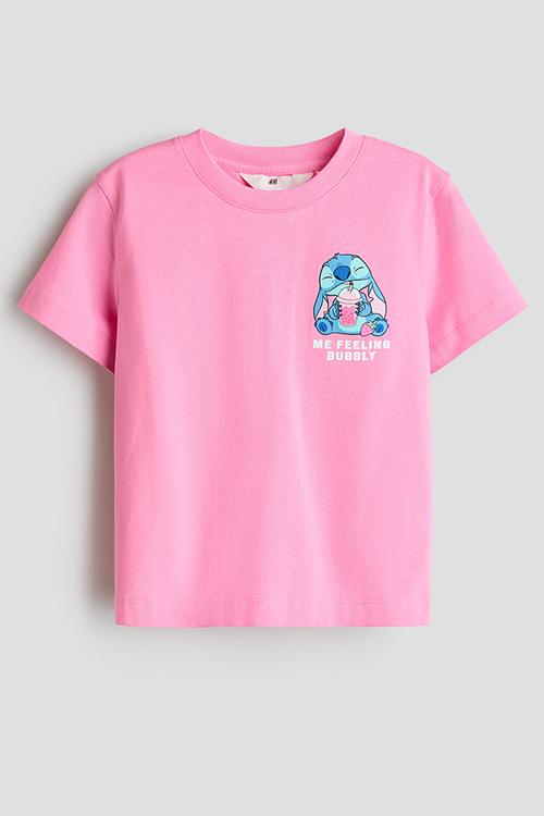 Print-motif cotton t-shirt - pink/lilo & stitch