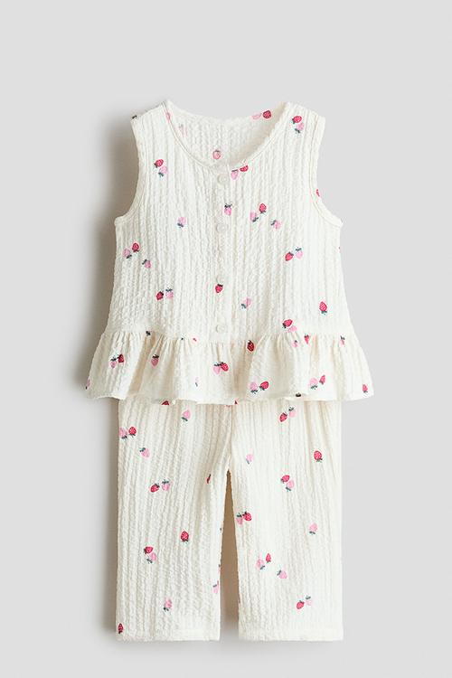 2-piece seersucker set - white/strawberries