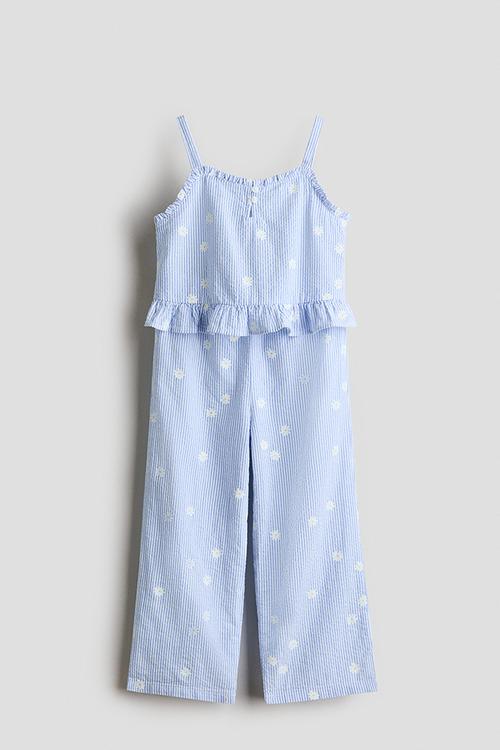 2-piece frill-trimmed seersucker set - light blue/floral