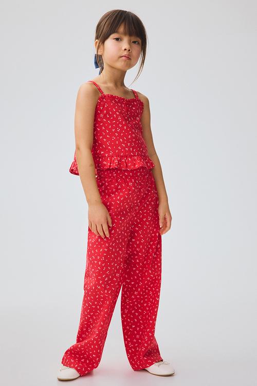 2-piece frill-trimmed seersucker set - red/floral