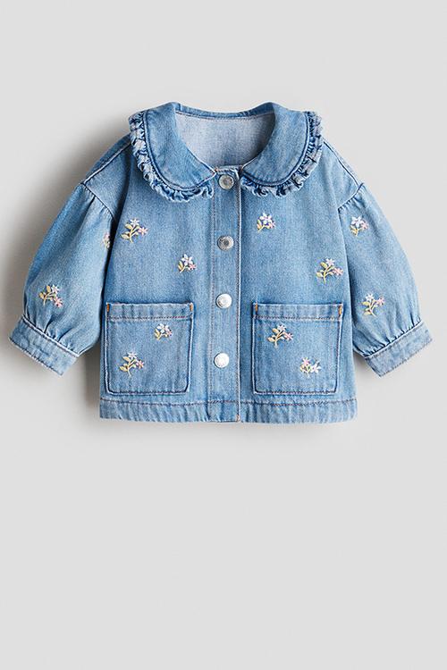 Embroidery-detail denim jacket - denim blue/floral