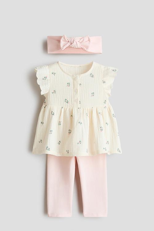 3-Piece cotton set - light pink/floral