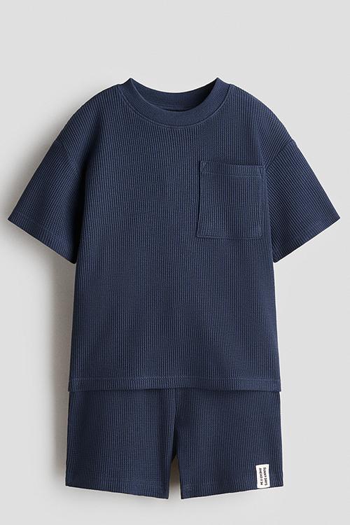 2-Piece waffled cotton set - navy blue