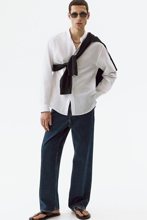 Relaxed fit linen-blend shirt - white