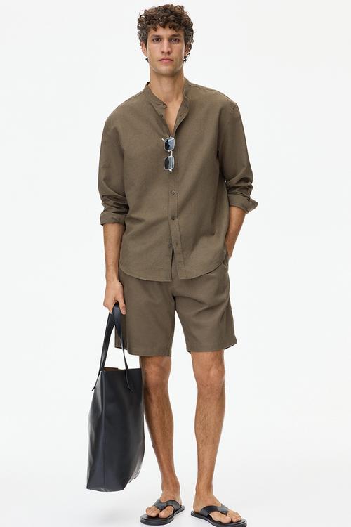Relaxed fit linen-blend shirt - khaki green