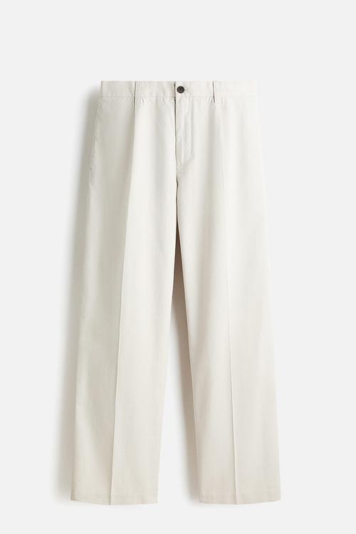 Relaxed fit cotton and lyocell tailored trousers - light beige