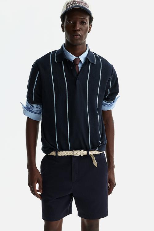 Regular fit cotton chino shorts - navy blue
