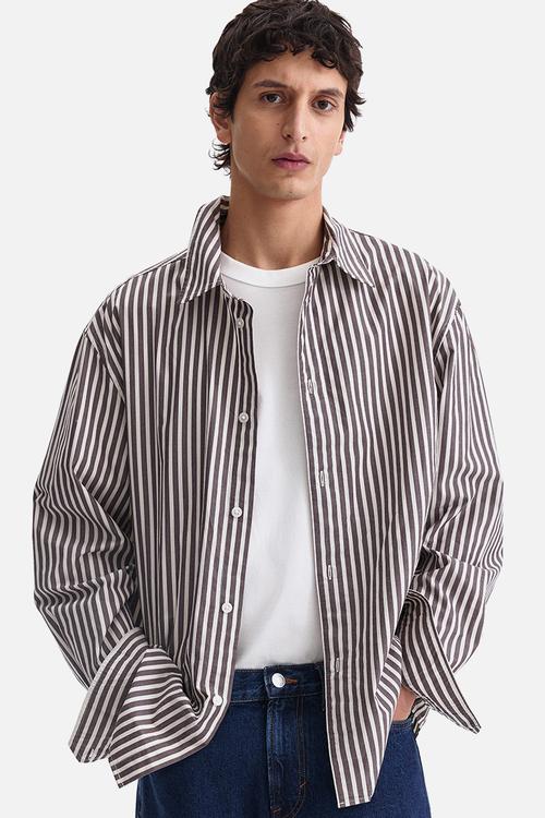 Relaxed fit cotton shirt - dark purple/striped