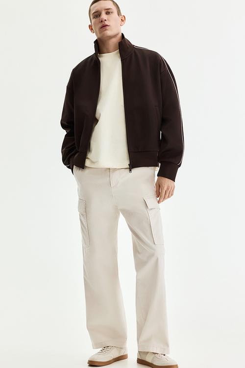 Relaxed fit cotton cargo trousers - cream