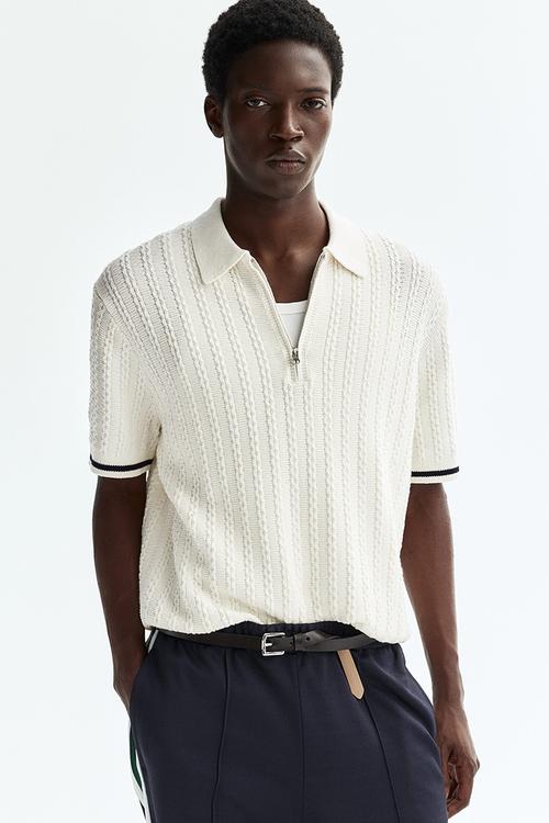 Relaxed fit cotton polo shirt - white