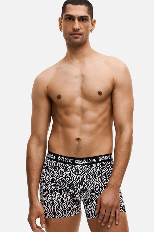 3-pack print-motif cotton trunks - black/keith haring