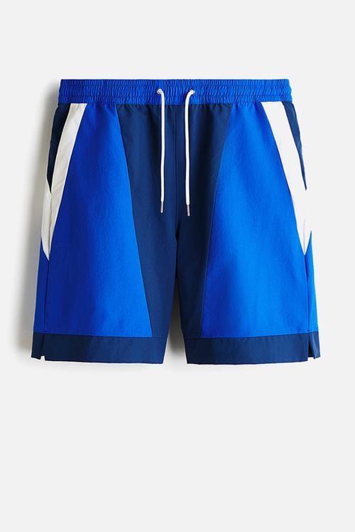 Loose fit track shorts - dark blue/colour block