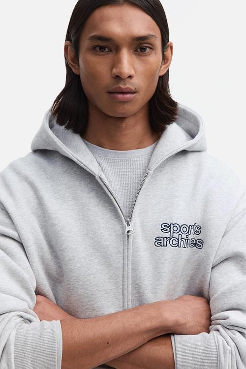 Loose fit zip-through hoodie - light grey marl