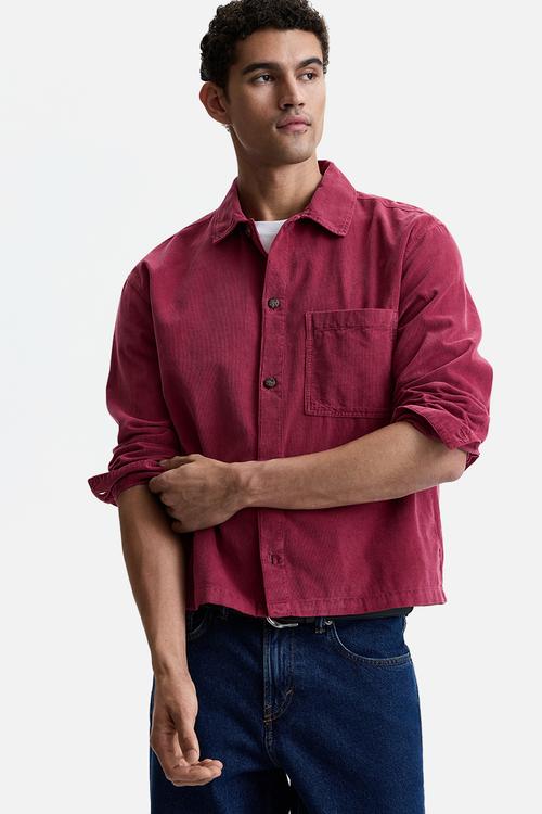 Relaxed fit boxy corduroy shirt - dark pink