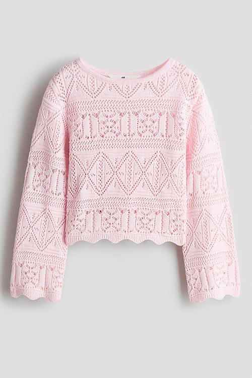 Crochet-look jumper - light pink