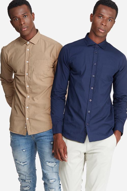 2-Pack plain long sleeve poplin shirt