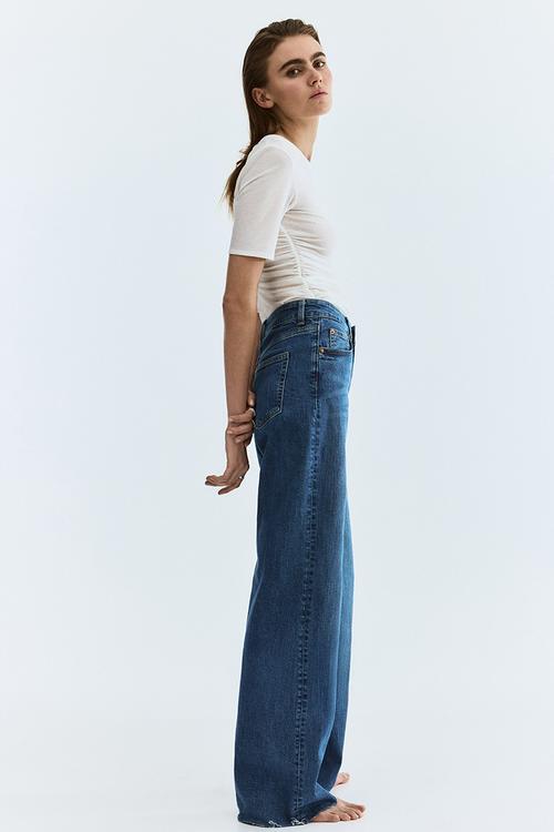 Wide high waist jeans - washed denim blue