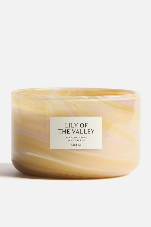 Large scented candle in glass holder - lily of the valley