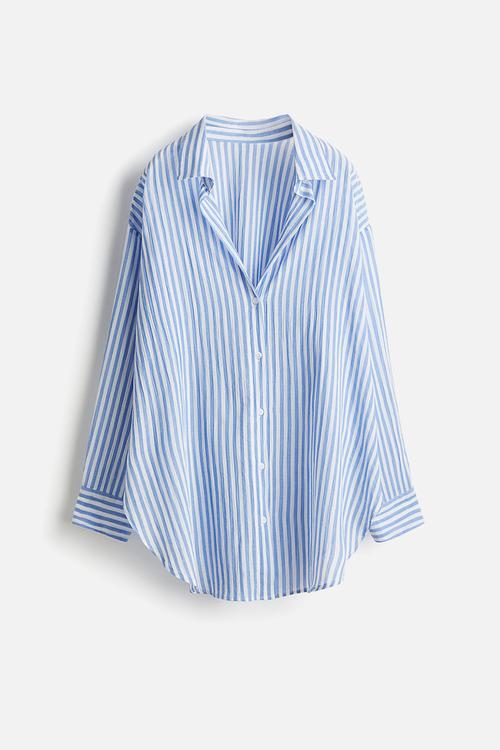 Loose-fit beach shirt - light blue/striped