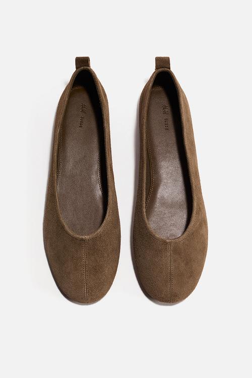 Suede ballet flats - dark khaki green