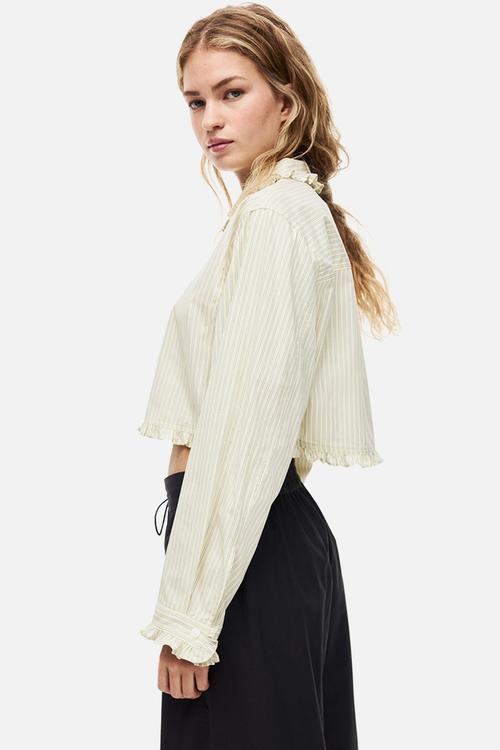 Frill-trimmed shirt - pale yellow/striped