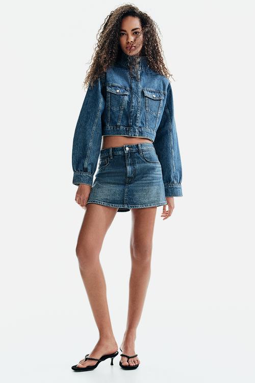 Cropped denim jacket - denim blue