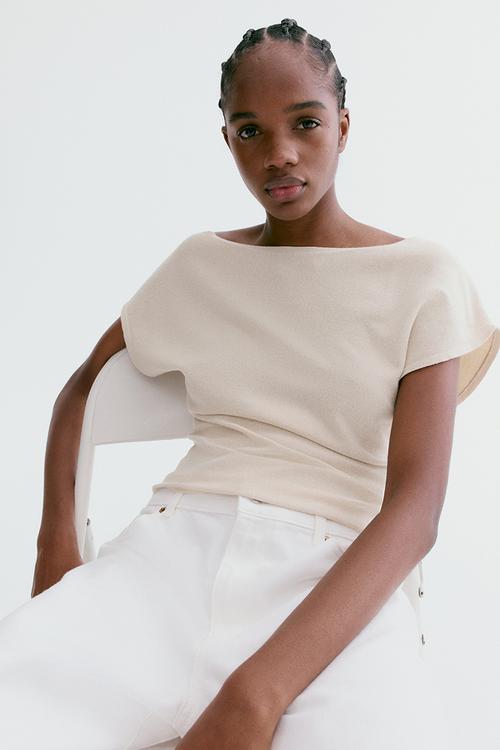 Boat-neck top - light beige