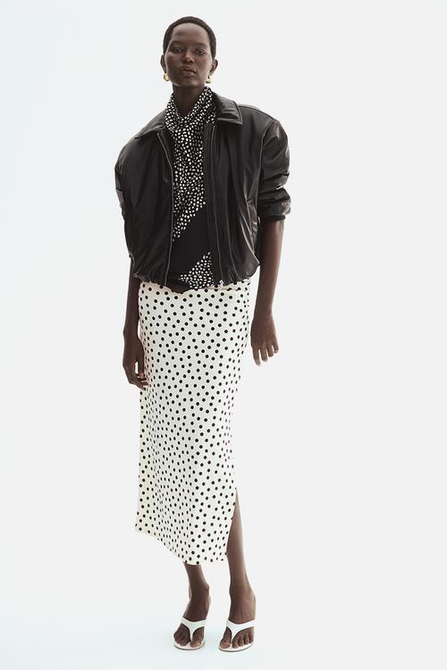 Draped midi skirt - cream/polka dot