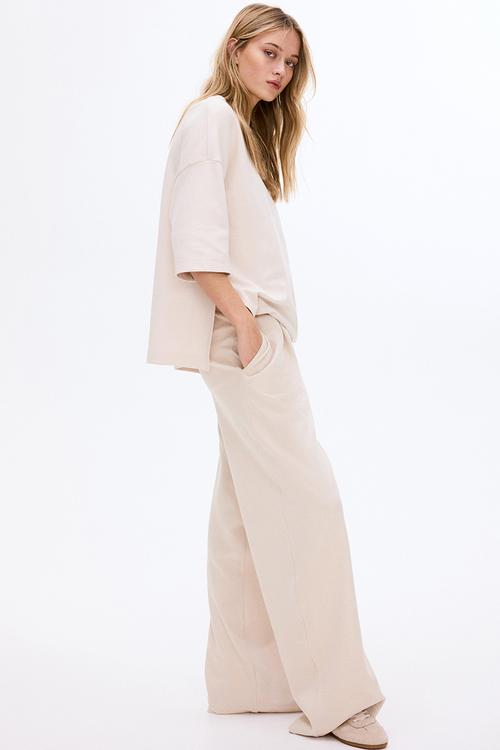 Wide interlock joggers - light beige
