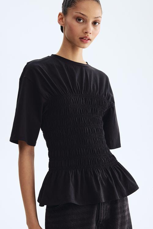 Smocked t-shirt - black