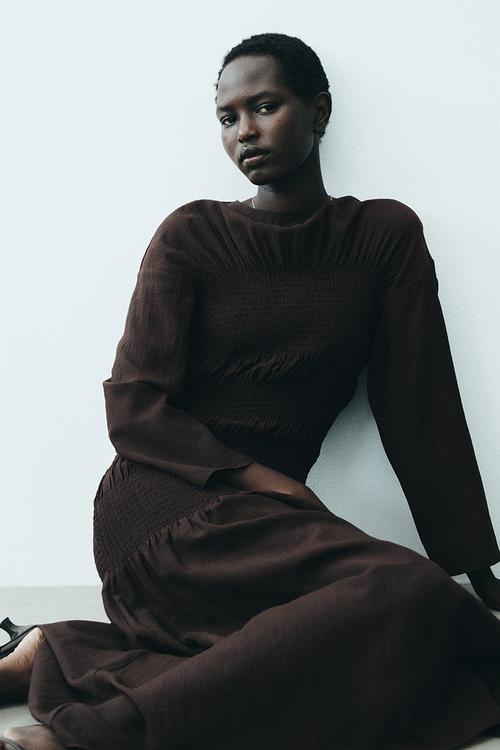 Smocked dress - dark brown