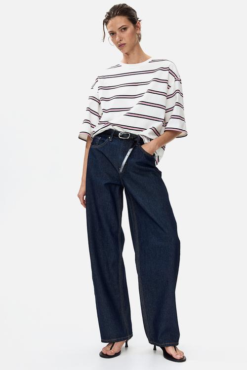 Oversized cotton t-shirt - white/pink striped