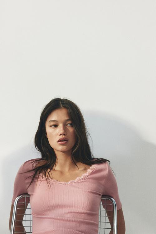 Rib-knit top - pink