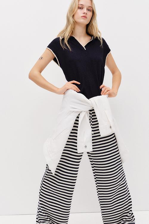 Knitted trousers - white/navy blue striped