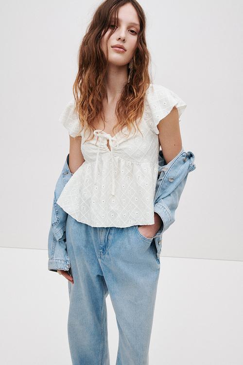 Pointelle jersey blouse - white