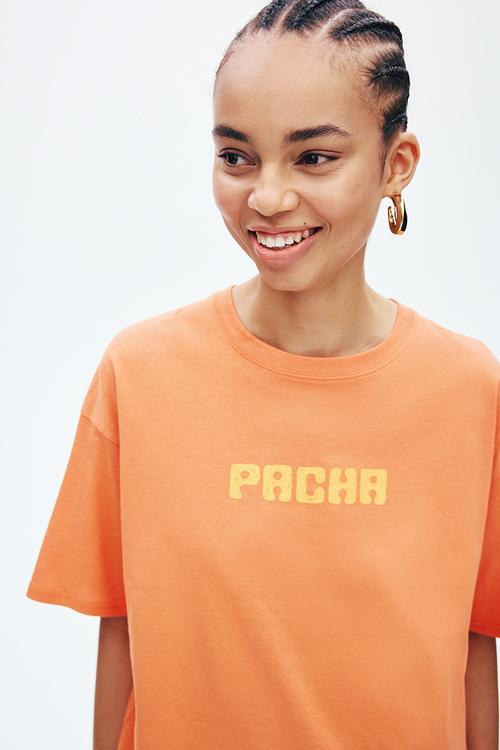 Oversized print-motif t-shirt - orange/pacha