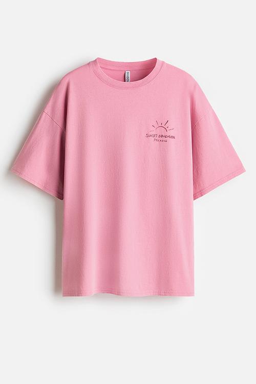 Oversized print-motif t-shirt - pink/sunset