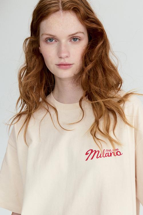 Oversized print-motif t-shirt - light beige/macchiato