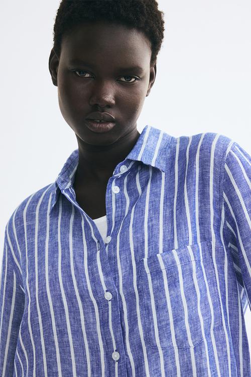 Linen shirt - dark dusty blue/striped
