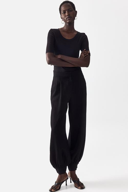 Balloon-leg twill trousers - black