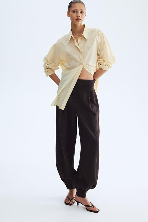 Balloon-leg twill trousers - dark brown