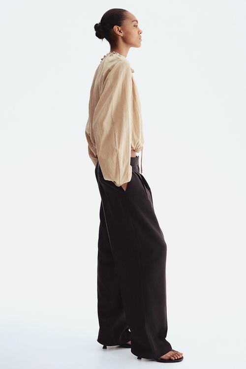 Barrel-leg twill trousers - dark brown